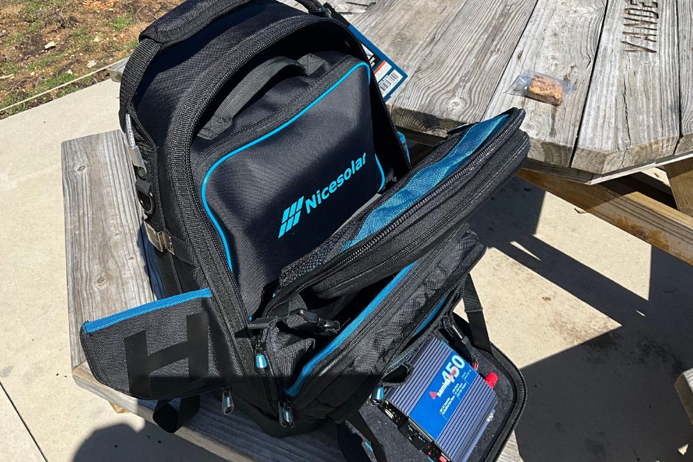 solar backpack with Samlex power inverter