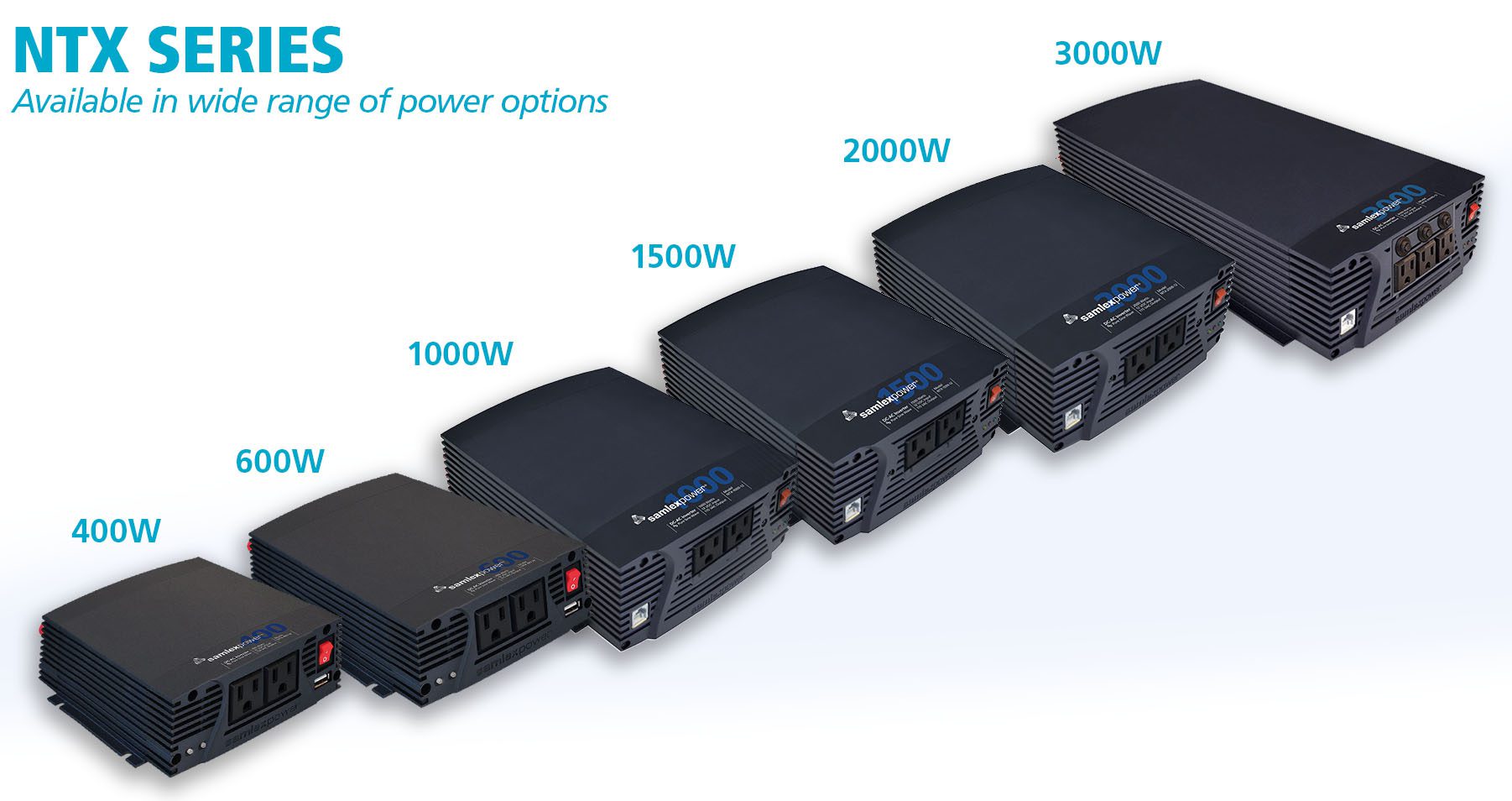 NTX pure sine wave power inverters range from 400 watts to 3000 watts, ideal for mobile power in semi trucks